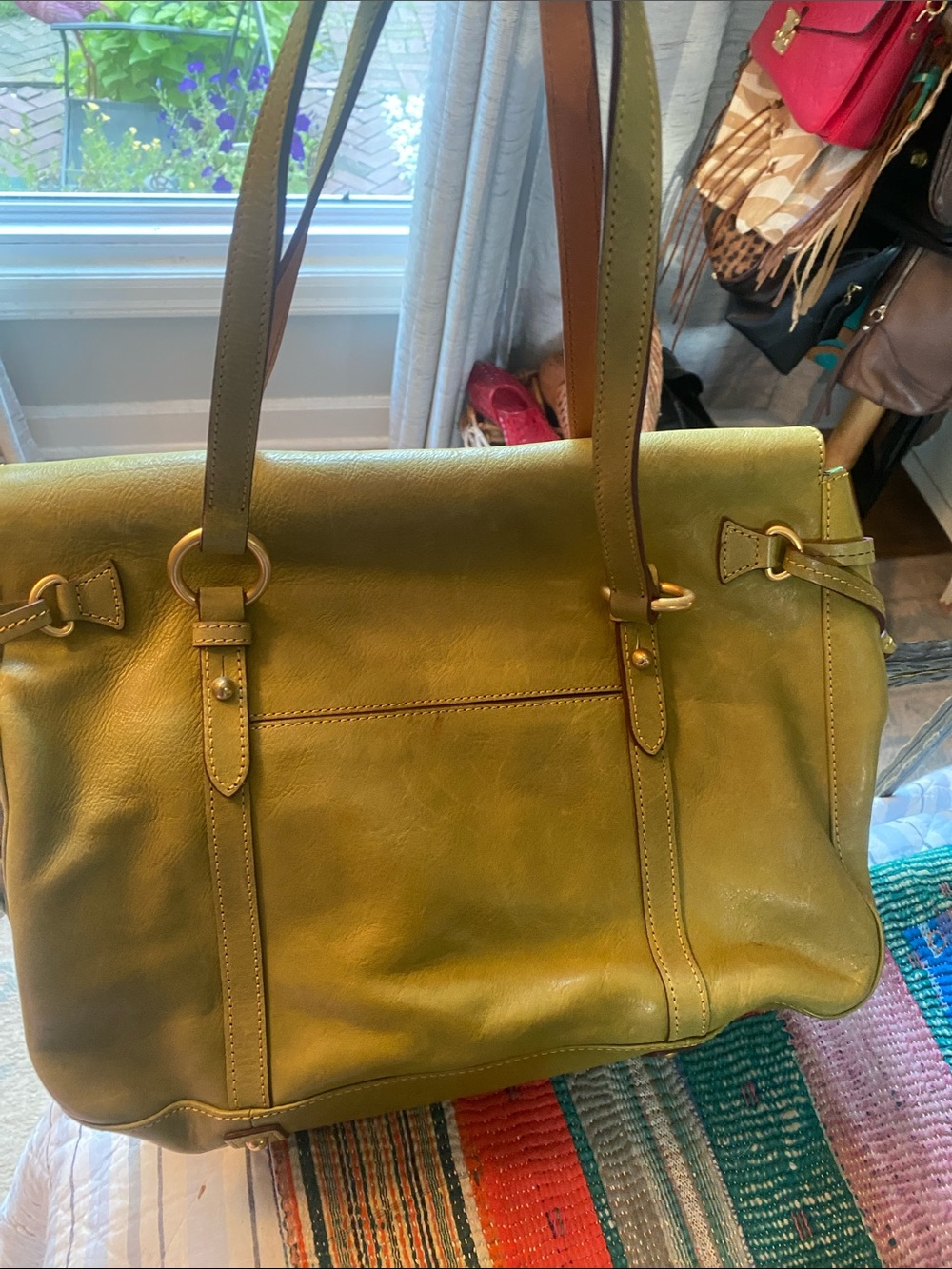 Dooney & Bourke Olive Leather Double-Strap Shoulder Tote - Picture 2 of 4